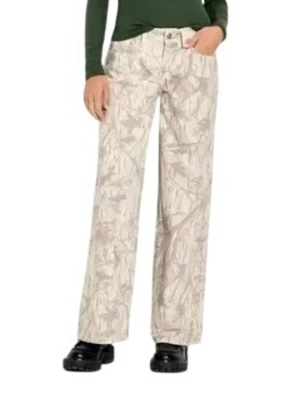 Tan Camo Low-Rise Baggy Jeans Size 16 Rigid Denim Wild Fable